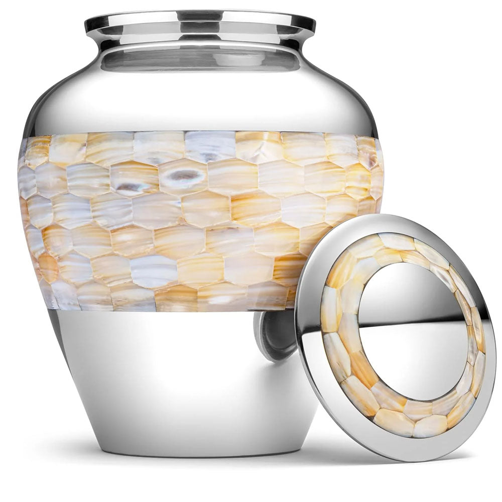 Silver Mother Of Pearl Urn for Ashes