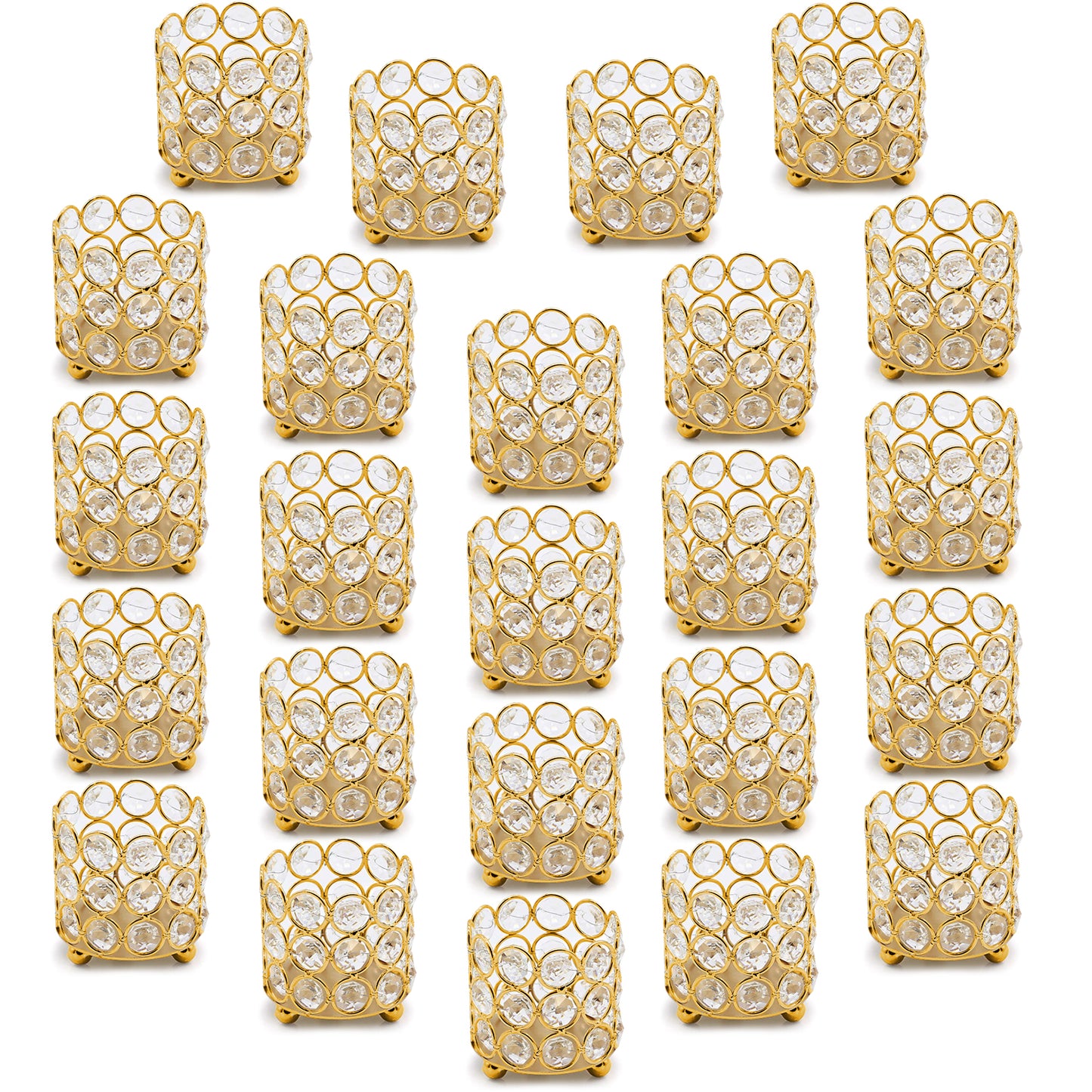 Set of 24 Gold Crystal Tealight Votive Candle Holders Centerpieces Decor