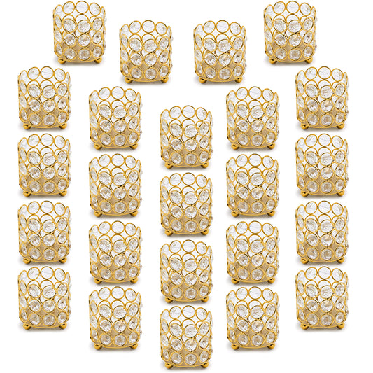 Set of 24 Gold Crystal Tealight Votive Candle Holders Centerpieces Decor