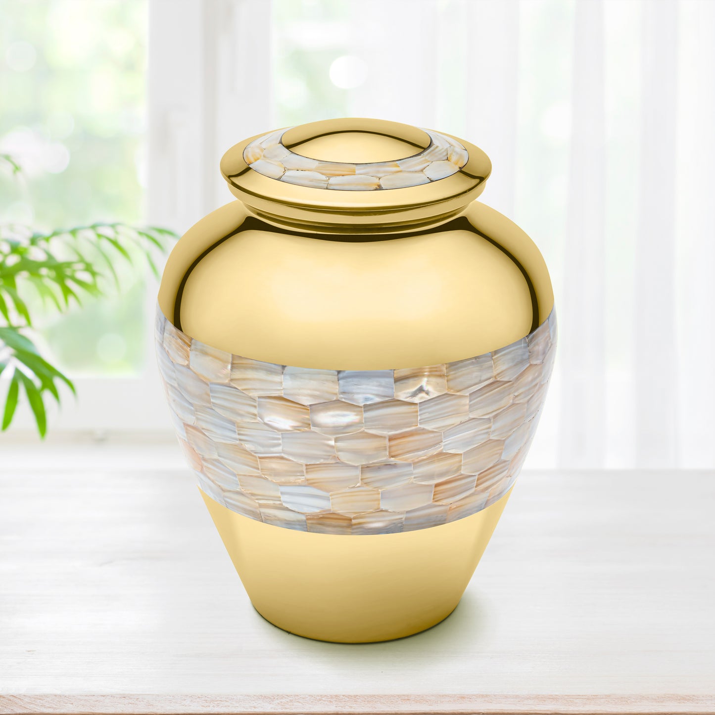 Gold Adult Mother of Pearl Cremation Urn for Ashes