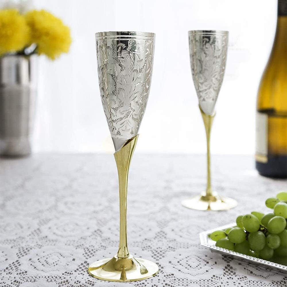 Pack of 4 Brass Champagne Flutes With Cake Knife Server Set