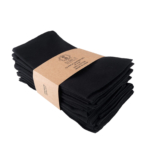 100% Pure Cotton Dinner Napkins Set of 12 - Solid Black 18 x 18 Inches Size