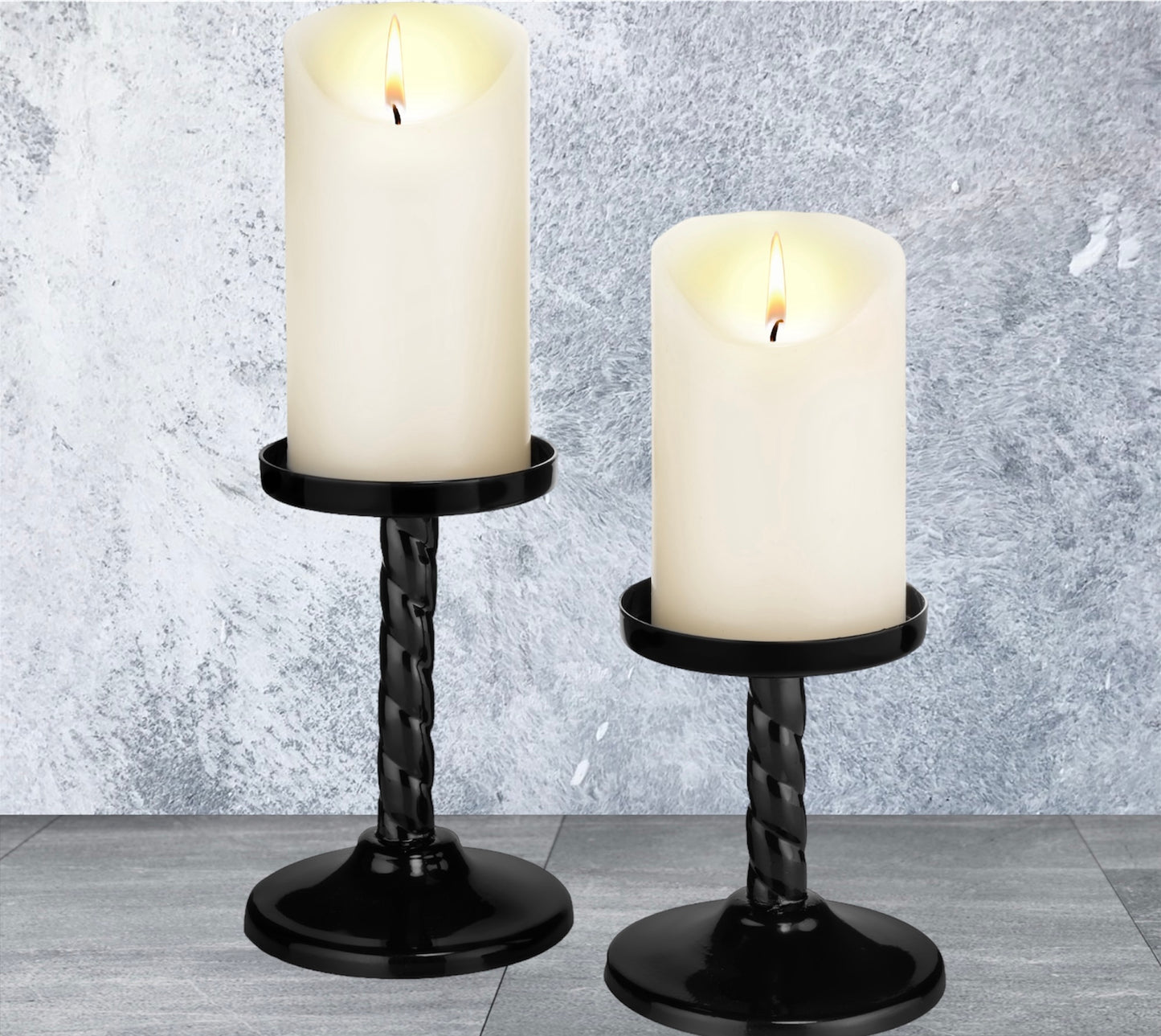 Set of 2 Black Pillar Candle Holders