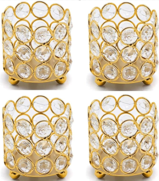 Set of 4 Piece Gold Crystal Tealight Candle Holders