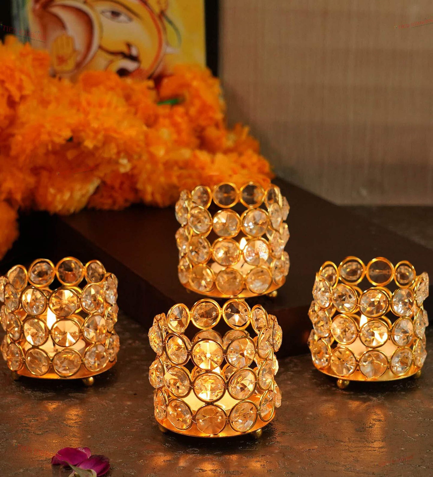 Set of 24 Gold Crystal Tealight Votive Candle Holders Centerpieces Decor