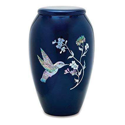 Blue Enamel Humming Bird Urns Medium Size