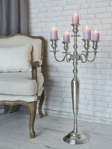 40 INCH OR 3 Foot Tall Floor 5 arm Candlestick Candelabra in Silver