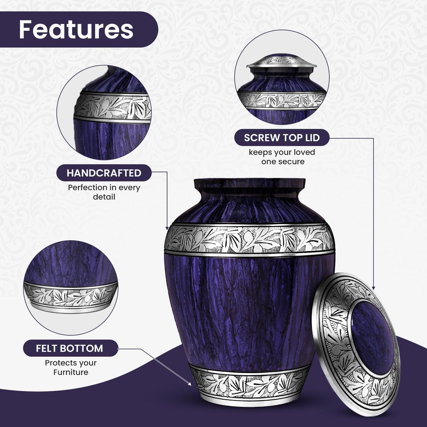 Purple Cremation Urns for Ashes Large Size