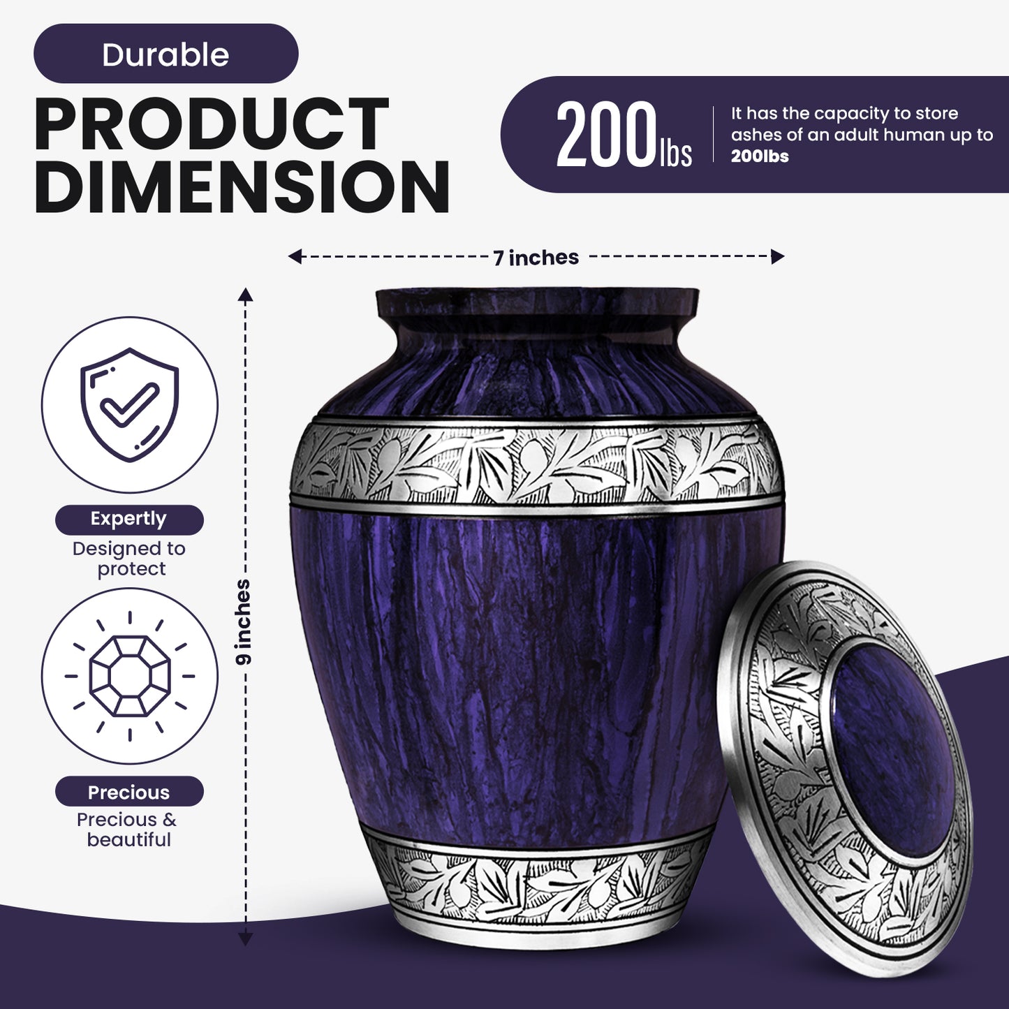 Purple Cremation Urns for Ashes Large Size