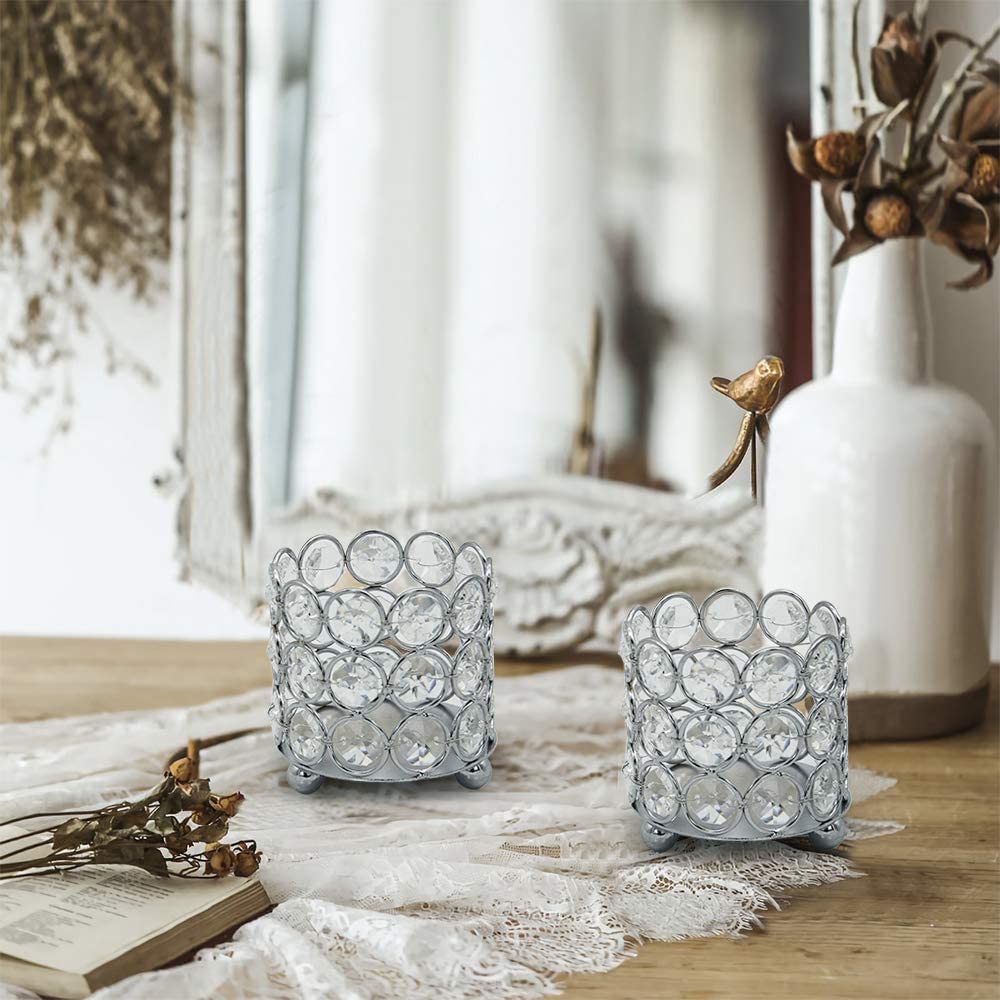 Set of 4 Piece Silver Crystal Tealight Candle Holders