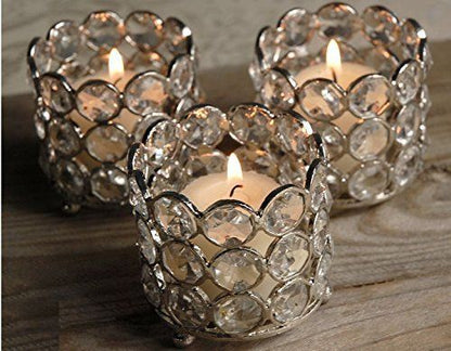 Set of 4 Piece Silver Crystal Tealight Candle Holders