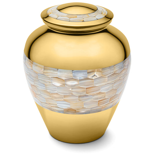 Mother of Pearl Cremation Urns For Human Ashes Silver & Gold Finish