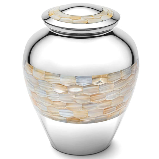 Large Silver Mother Of Pearl Cremation Urn For Ashes