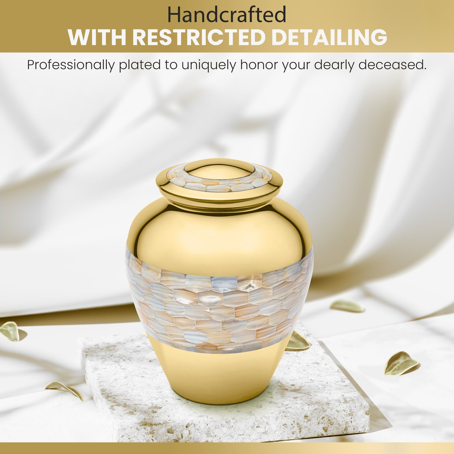 Gold Adult Mother of Pearl Cremation Urn for Ashes