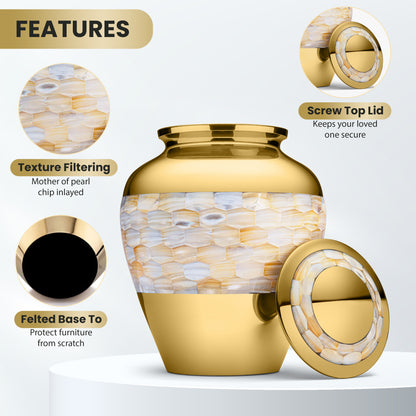 Gold Adult Mother of Pearl Cremation Urn for Ashes