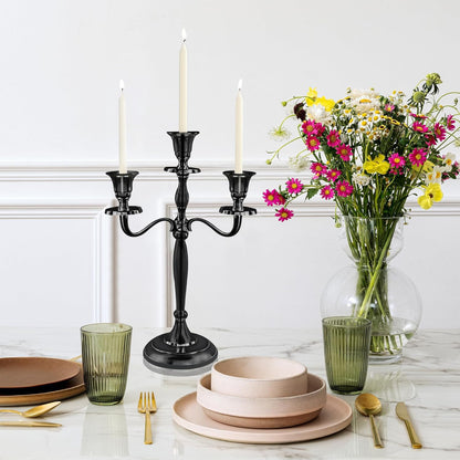 12" Inch Tall 3 Arm Candlestick Candelabra Candle Holder | Black Finish