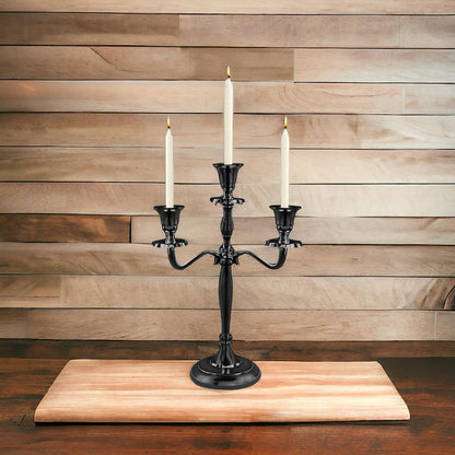 12" Inch Tall 3 Arm Candlestick Candelabra Candle Holder | Black Finish