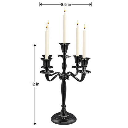 12" Inch Tall Black 5 Arm Candlestick Candelabra Candle Holder