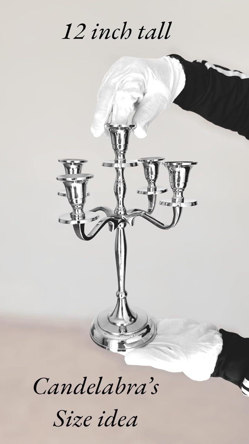 12" Inch Tall 5 Arm Candlestick Candelabra Candle Holder | Silver Finish