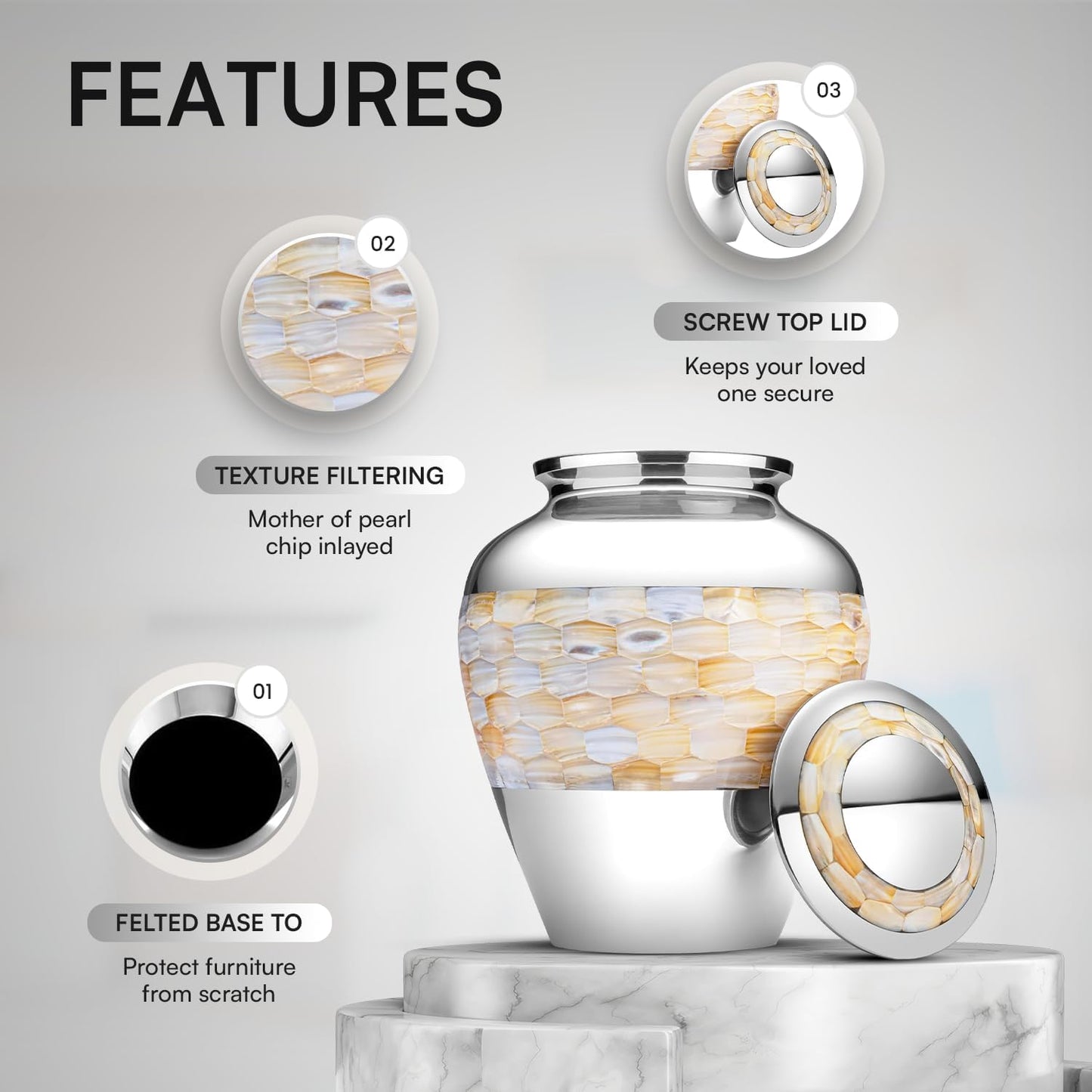 Silver Mother Of Pearl Urn for Ashes