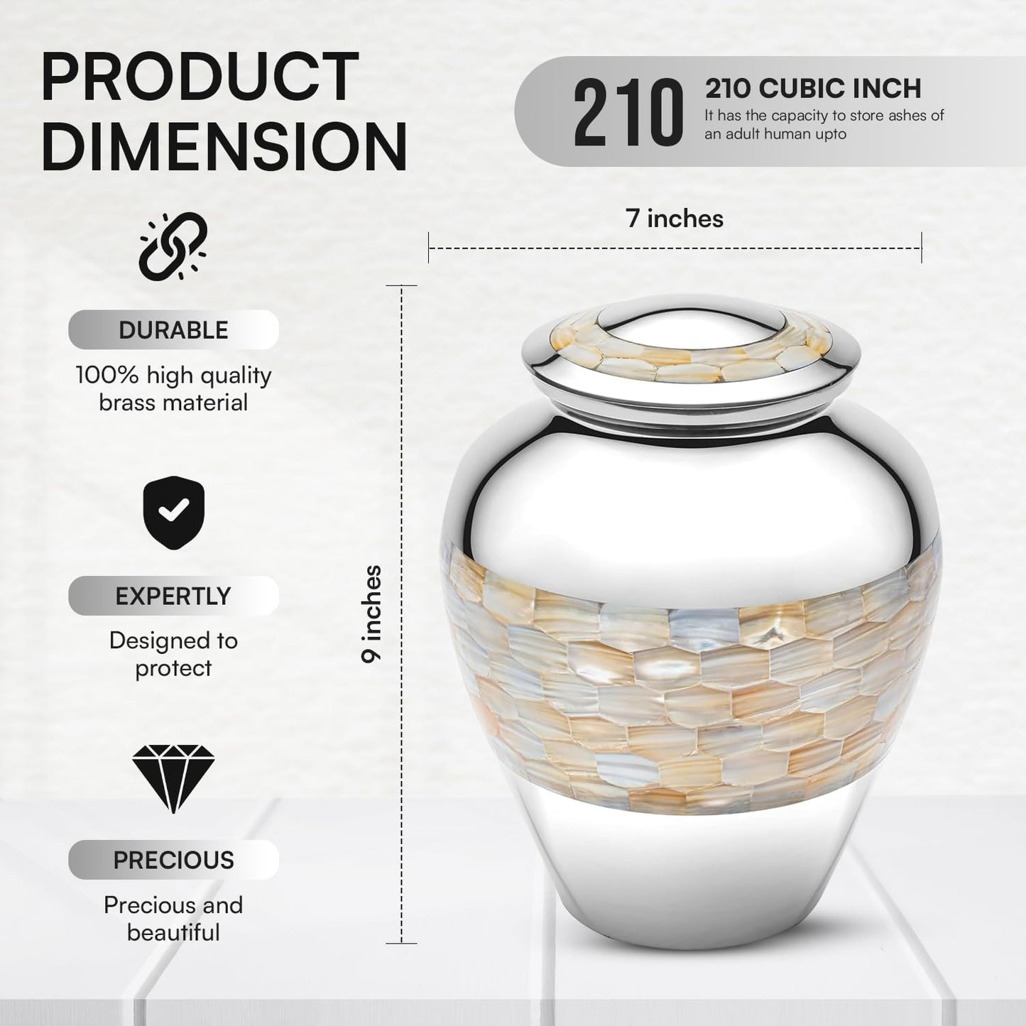 Silver Mother Of Pearl Urn for Ashes