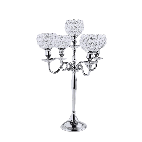 20 Inch tall 5 arm Crystal Globe Candelabras