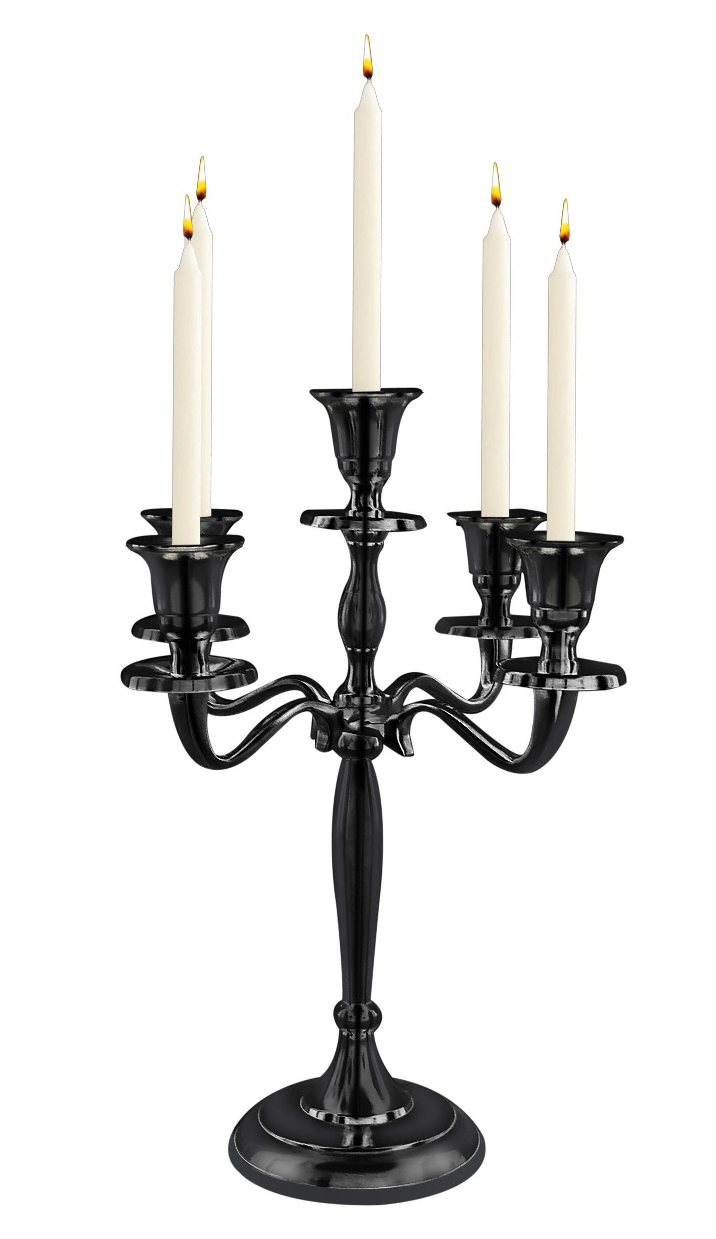 12" Inch Tall 5 Arm Candlestick Candelabra Candle Holder | Black & Silver Finishes