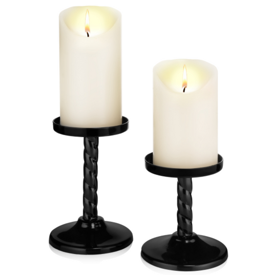 Set of 2 Black Pillar Candle Holders