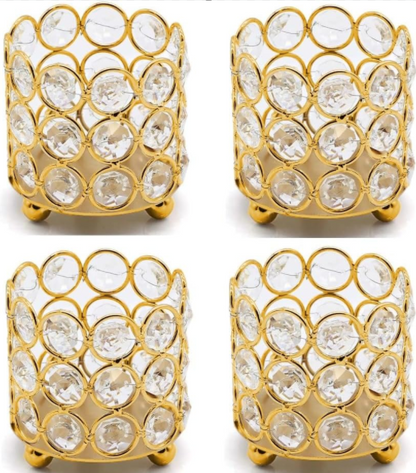 Set of 4 Piece Gold Crystal Tealight Candle Holders