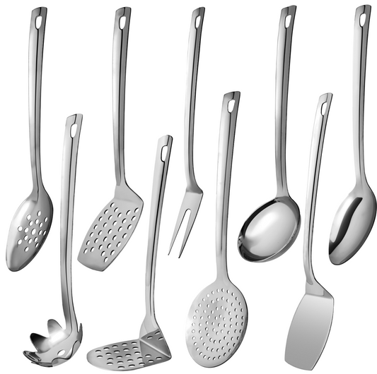 9 Pcs Stainless Steel Kitchen Cooking Utensils Set | Tools Gadgets 13" Inch large Sizes