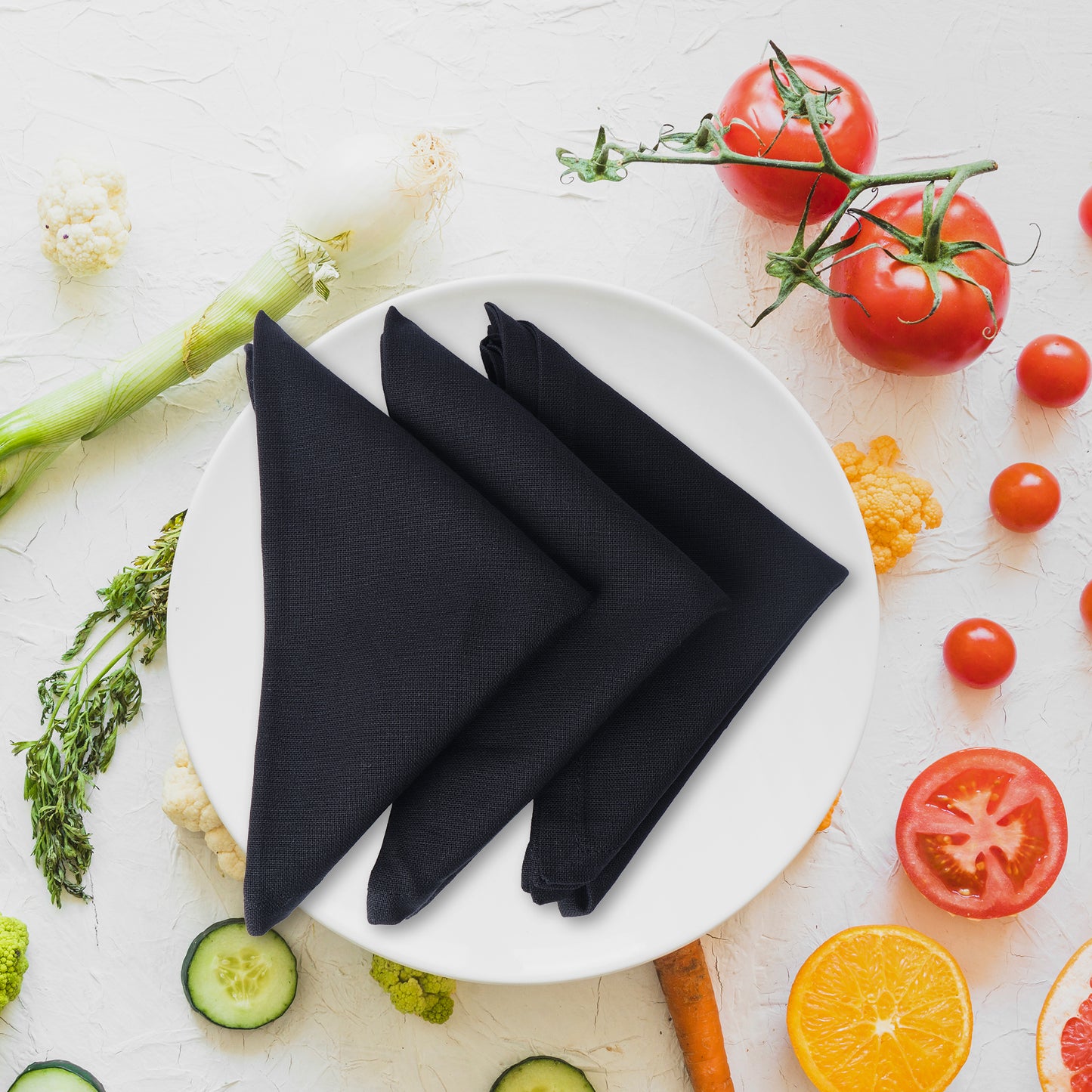 100% Pure Cotton Dinner Napkins Set of 12 - Solid Black 18 x 18 Inches Size