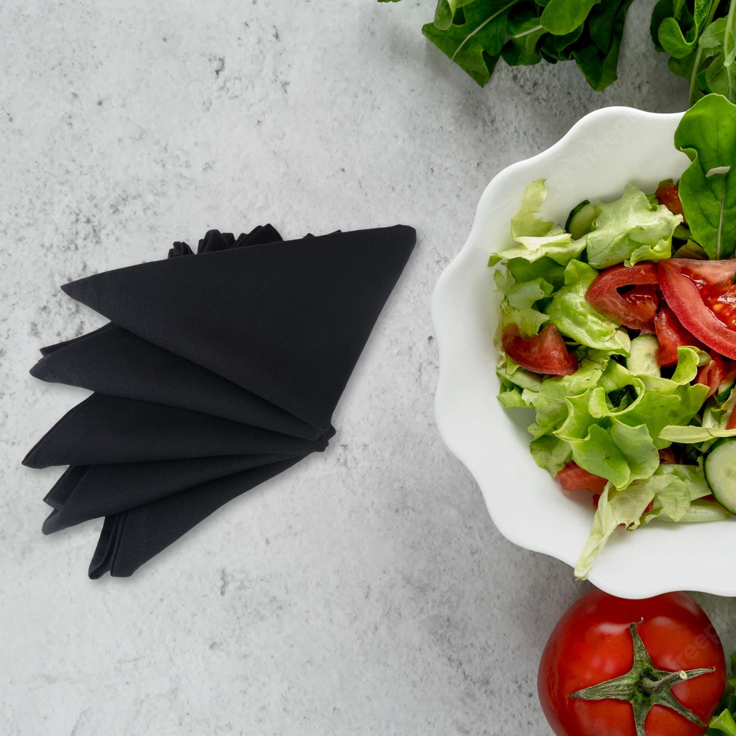 100% Pure Cotton Dinner Napkins Set of 12 - Solid Black 18 x 18 Inches Size