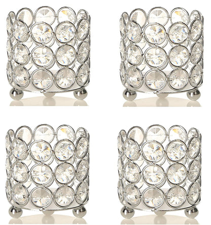 Set of 4 Piece Silver Crystal Tealight Candle Holders