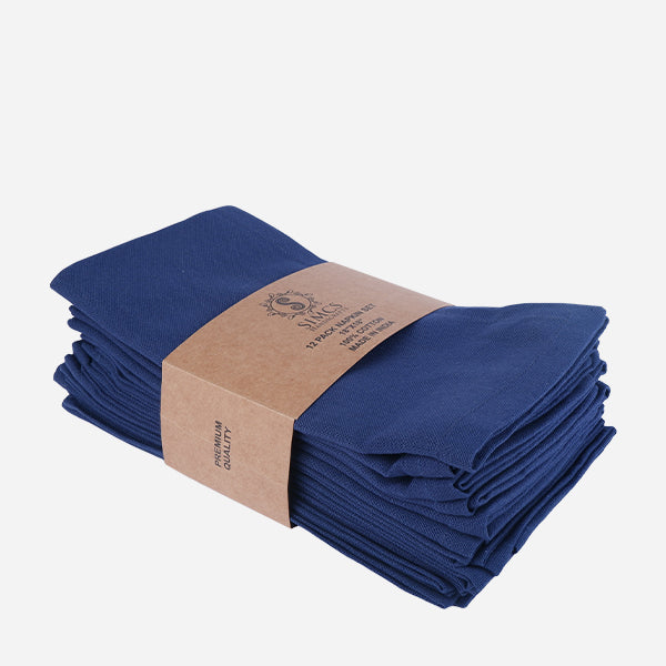 100% Everyday Use Cotton Cloth Dinner Napkins Set Of 12-Solid Navy Blue 18 X 18 Inche