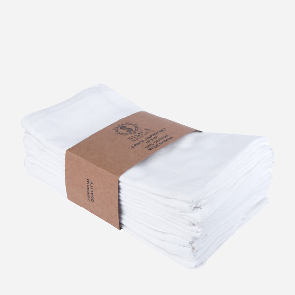 100% Pure Every Day Use Cotton Cloth Dinner Napkins Set Of 12 - Solid White 18 X 18 Inch