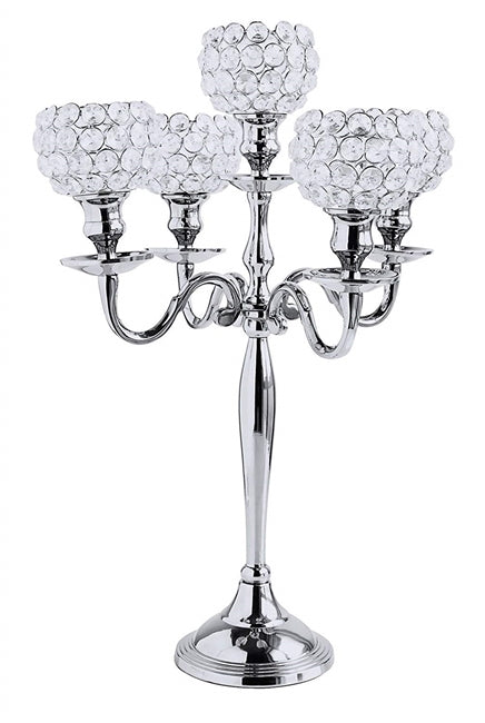 20 Inch tall 5 arm Crystal Globe Candelabras