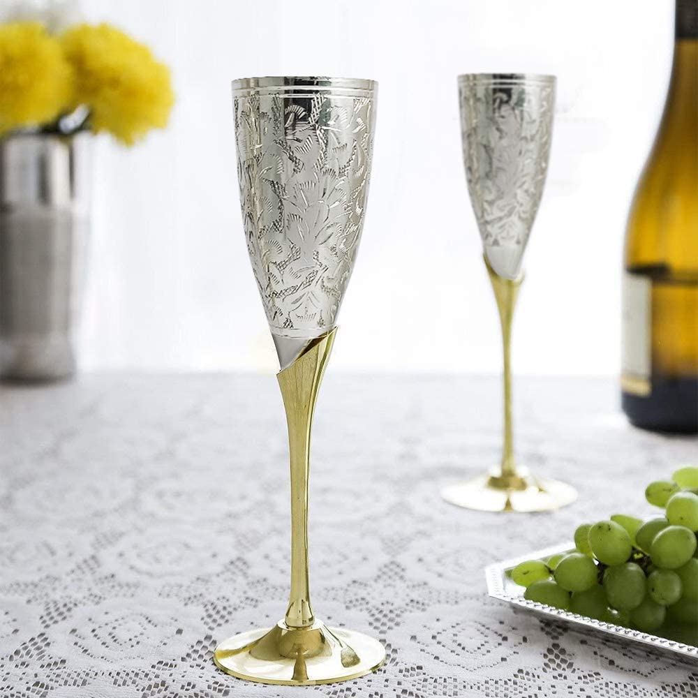 Anniversary Handmade Silver Plated Brass Champagne Flutes